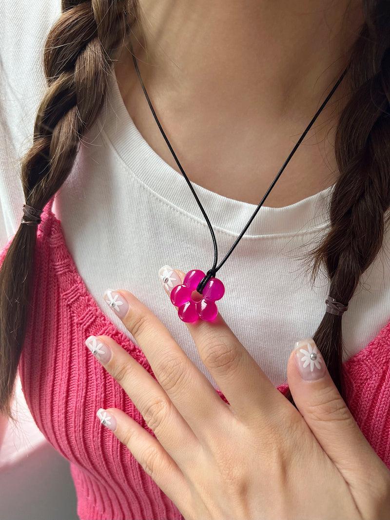 アクリル フラワー レザー ネックレス (4Color) - 4MiLi (フォーミリ)