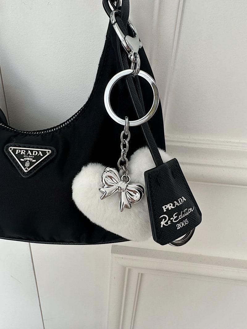 ハート ポンポン ファー リボン キーホルダー キーリング (2Color) - 4MiLi (フォーミリ)