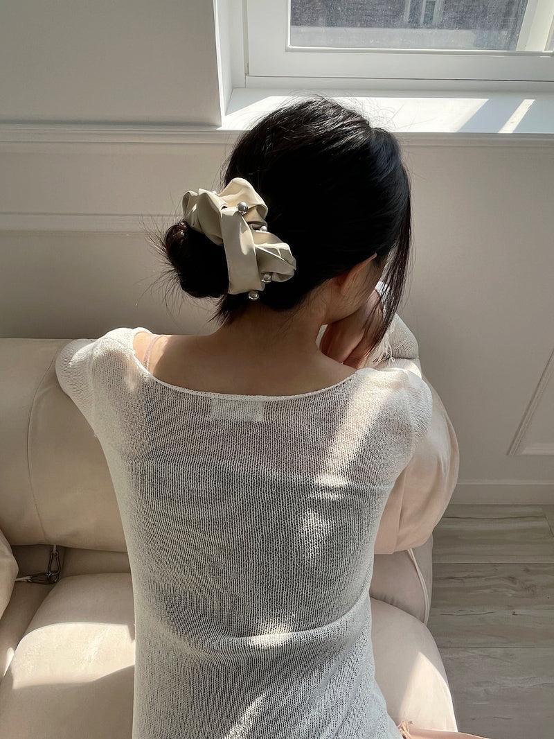 シルバーボール ポイント レザー スクランチ シュシュ(3color) - 4MiLi (フォーミリ)