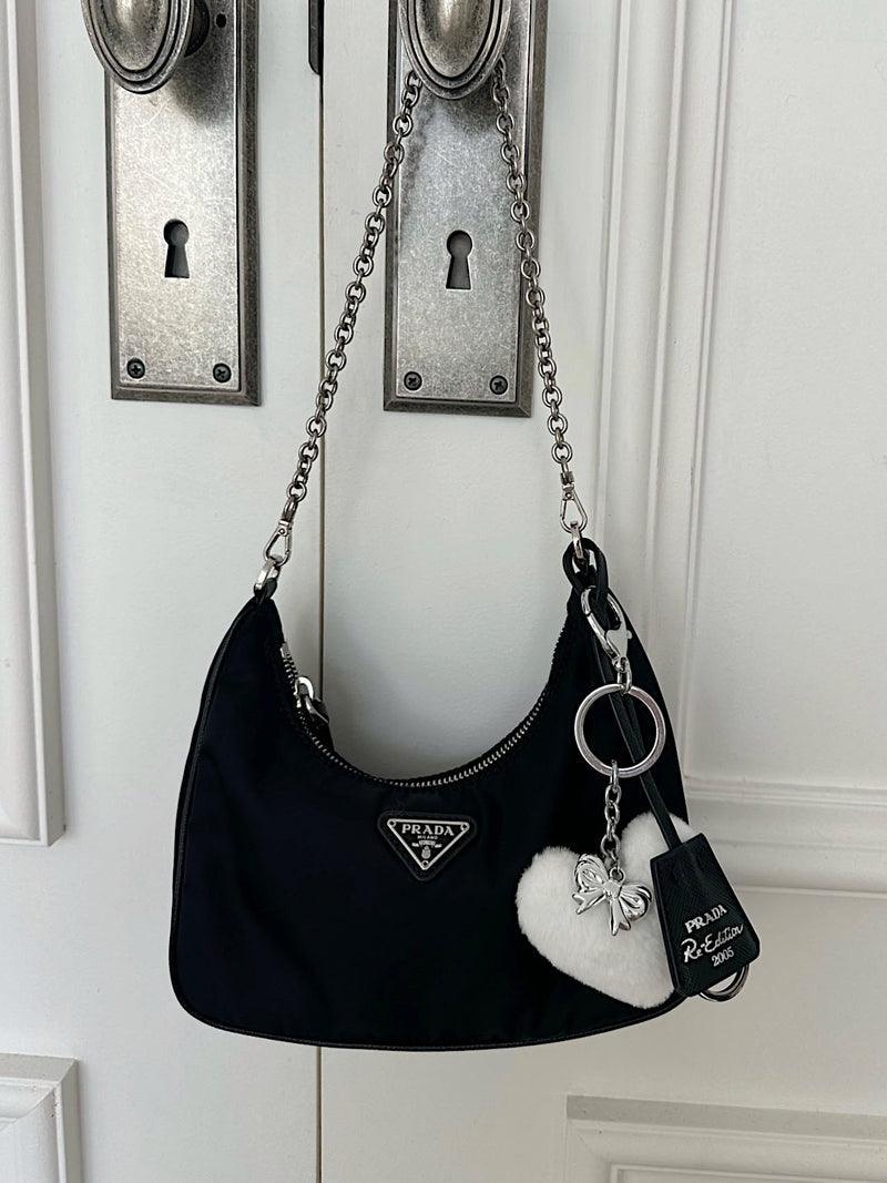 ハート ポンポン ファー リボン キーホルダー キーリング (2Color) - 4MiLi (フォーミリ)