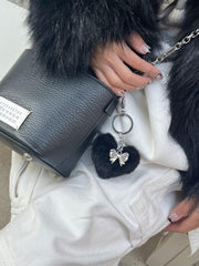 ハート ポンポン ファー リボン キーホルダー キーリング (2Color) - 4MiLi (フォーミリ)