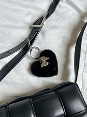 ハート ポンポン ファー リボン キーホルダー キーリング (2Color) - 4MiLi (フォーミリ)