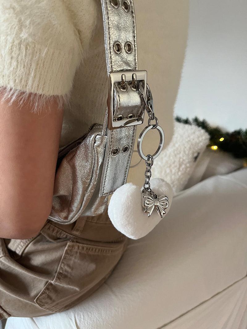 ハート ポンポン ファー リボン キーホルダー キーリング (2Color) - 4MiLi (フォーミリ)