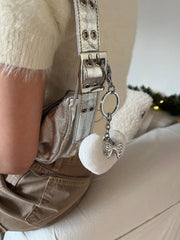 ハート ポンポン ファー リボン キーホルダー キーリング (2Color) - 4MiLi (フォーミリ)