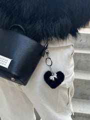 ハート ポンポン ファー リボン キーホルダー キーリング (2Color) - 4MiLi (フォーミリ)