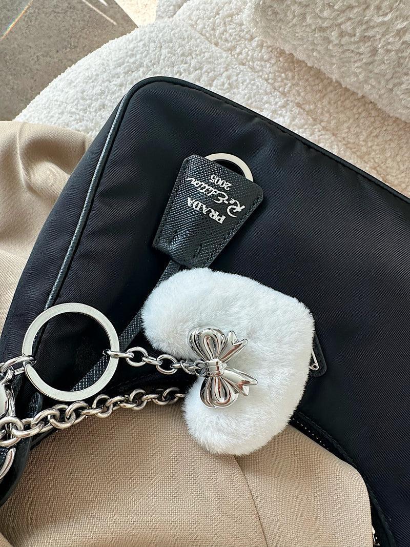 ハート ポンポン ファー リボン キーホルダー キーリング (2Color) - 4MiLi (フォーミリ)