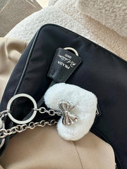 ハート ポンポン ファー リボン キーホルダー キーリング (2Color) - 4MiLi (フォーミリ)