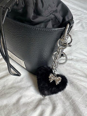 ハート ポンポン ファー リボン キーホルダー キーリング (2Color) - 4MiLi (フォーミリ)