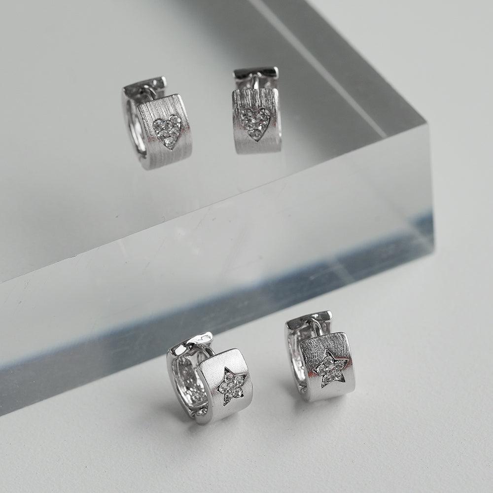 ハート&スター キュービック ポイント ワンタッチ リングピアス (2Type) - 4MiLi (フォーミリ)