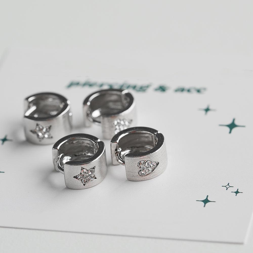 ハート&スター キュービック ポイント ワンタッチ リングピアス (2Type) - 4MiLi (フォーミリ)