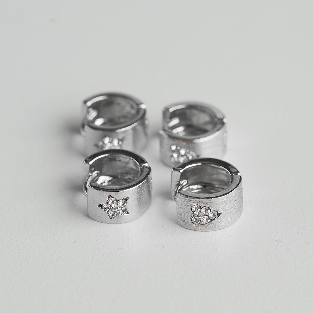 ハート&スター キュービック ポイント ワンタッチ リングピアス (2Type) - 4MiLi (フォーミリ)