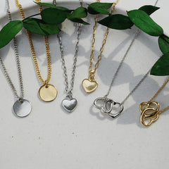 สร้อยคอจี้เรียบ (3 แบบ 2 สี) วงกลม หัวใจ หัวใจคู่