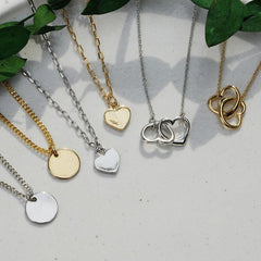สร้อยคอจี้เรียบ (3 แบบ 2 สี) วงกลม หัวใจ หัวใจคู่