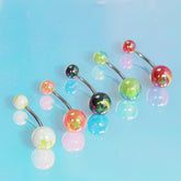 星&月 マーブル バナナバーベル へそピアス 5カラー ボディピアス 16G カラフル 韓国ピアス