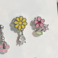 軟骨ピアス 16G パステルフラワー ドロップ&キュービック ピアス 4type サージカルステンレス