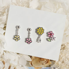 軟骨ピアス 16G パステルフラワー ドロップ&キュービック ピアス 4type サージカルステンレス