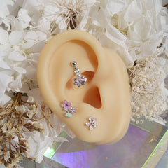 軟骨ピアス 16G パステルフラワー ドロップ&キュービック ピアス 4type サージカルステンレス