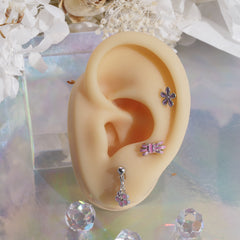 軟骨ピアス 16G パステルフラワー ドロップ&キュービック ピアス 4type サージカルステンレス