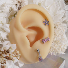 軟骨ピアス 16G パステルフラワー ドロップ&キュービック ピアス 4type サージカルステンレス