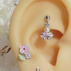 軟骨ピアス 16G パステルフラワー ドロップ&キュービック ピアス 4type サージカルステンレス