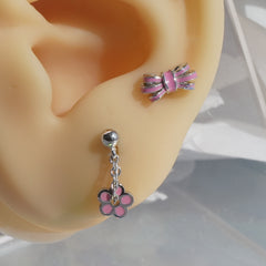 軟骨ピアス 16G パステルフラワー ドロップ&キュービック ピアス 4type サージカルステンレス
