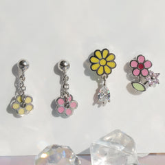 軟骨ピアス 16G パステルフラワー ドロップ&キュービック ピアス 4type サージカルステンレス