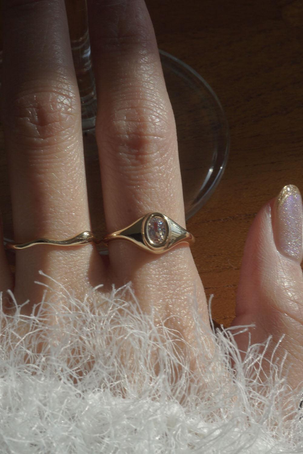 14k cubic oval bold ring - 4MiLi (フォーミリ)