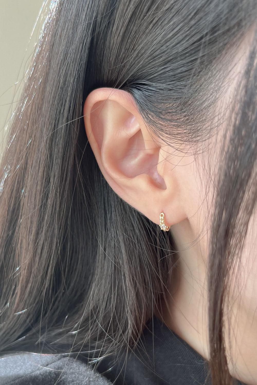 14k chain cubic one touch ring earring - 4MiLi (フォーミリ)