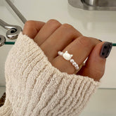 螺鈿 猫 ねこ 真珠 ビーズ バンディング 指輪 リング