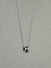 สร้อยคอเชือกถักสีดำลายเสือดาวและโลหะ (3 สี) ปรับความยาวได้