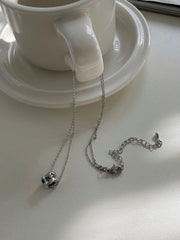 สร้อยคอเชือกถักสีดำลายเสือดาวและโลหะ (3 สี) ปรับความยาวได้