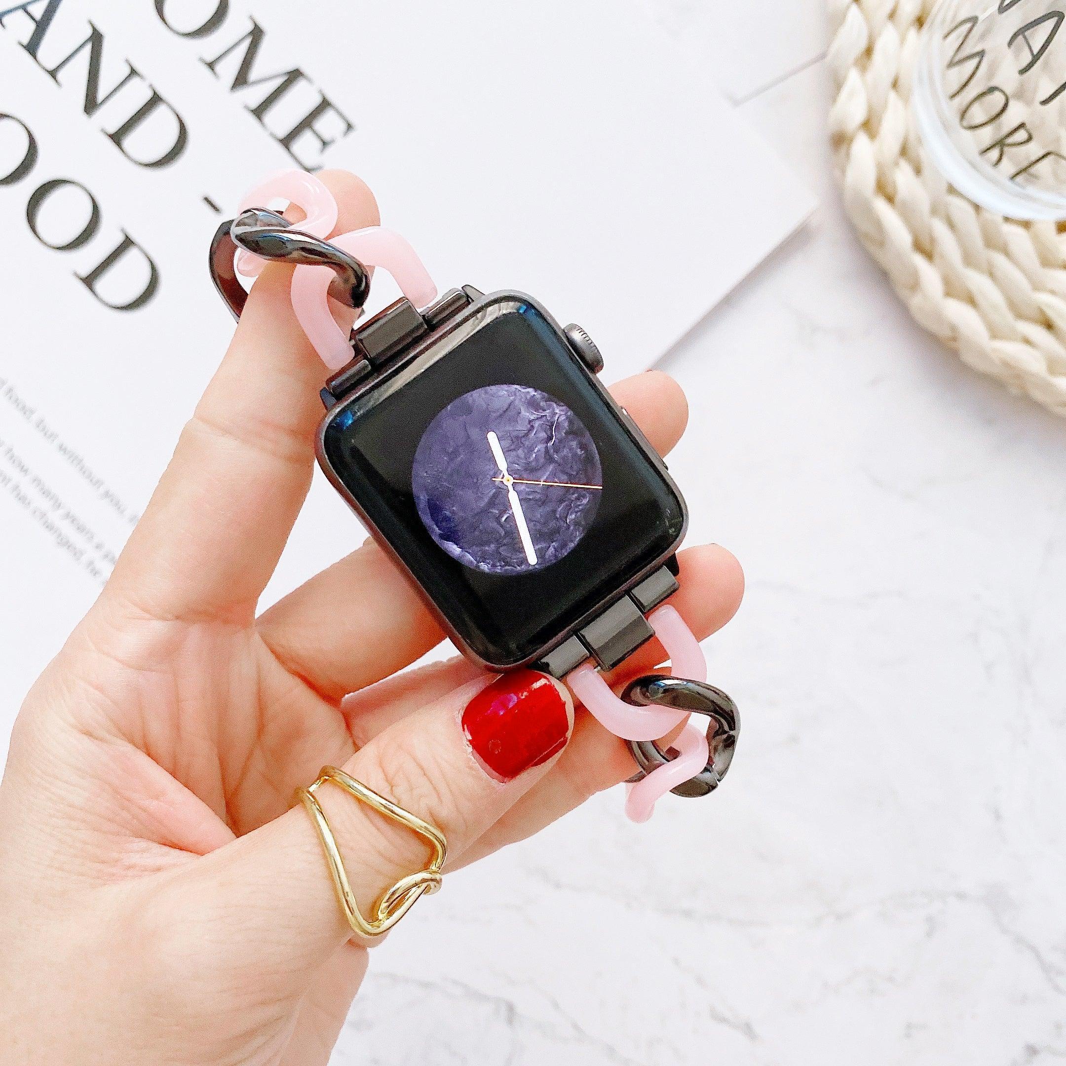 【12色】 樹脂 ステッチ デニム チェーン メタル バンド applewatch apple watch バンド givgiv