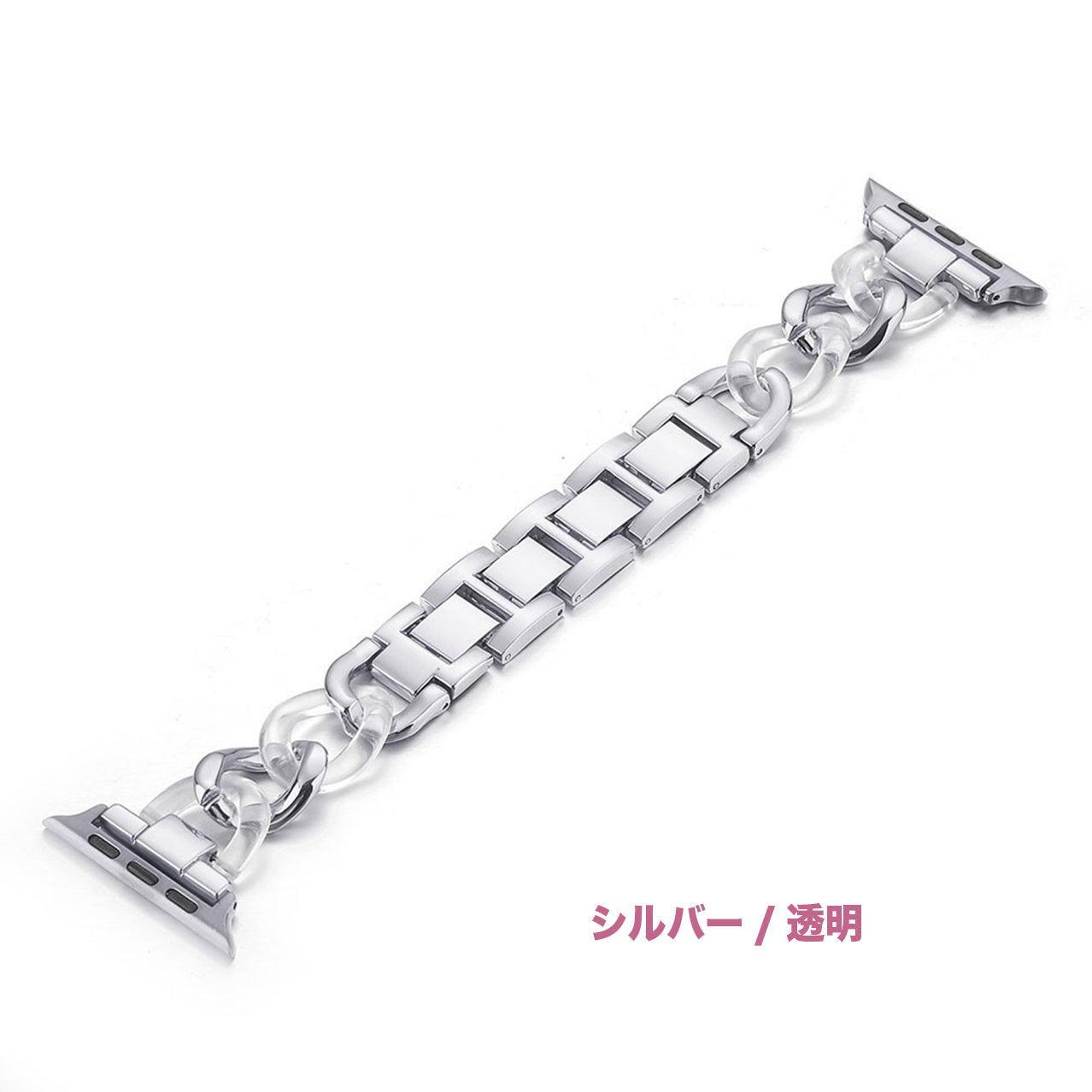 【12色】 樹脂 ステッチ デニム チェーン メタル バンド applewatch apple watch バンド givgiv 38mm/40mm/41mm用 01シルバー 透明