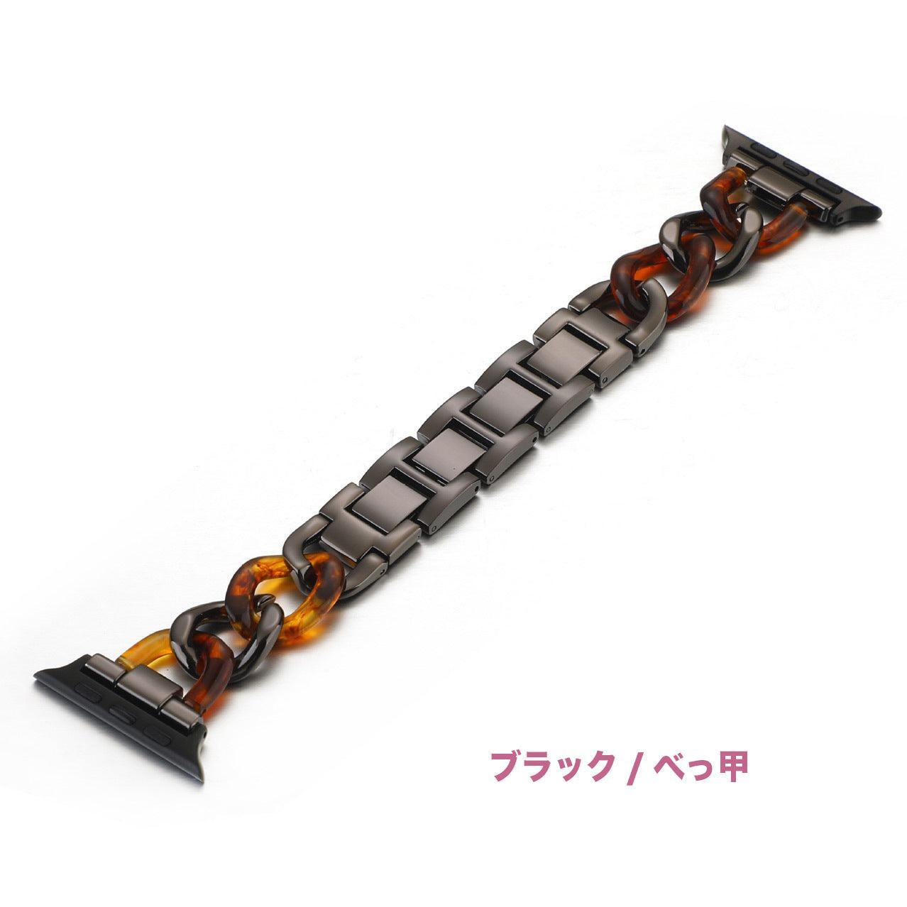 【12色】 樹脂 ステッチ デニム チェーン メタル バンド applewatch apple watch バンド givgiv 38mm/40mm/41mm用 02ブラック べっ甲