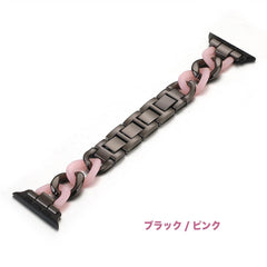 【12色】 樹脂 ステッチ デニム チェーン メタル バンド applewatch apple watch バンド givgiv 38mm/40mm/41mm用 02ブラック ピンク