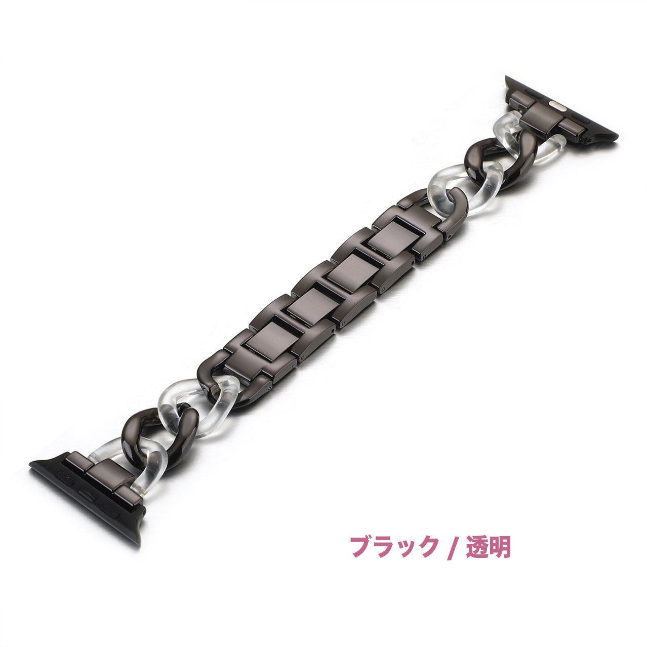 【12色】 樹脂 ステッチ デニム チェーン メタル バンド applewatch apple watch バンド givgiv 38mm/40mm/41mm用 02ブラック 透明