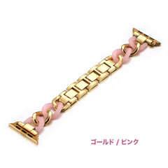 【12色】 樹脂 ステッチ デニム チェーン メタル バンド applewatch apple watch バンド givgiv 38mm/40mm/41mm用 04ゴールド ピンク