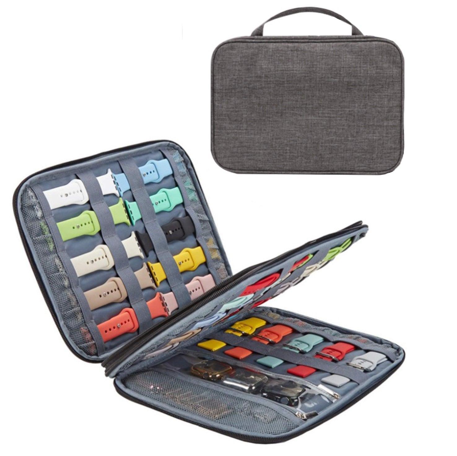 2層式 大量 applewatch バンド 専用 保管バッグ、トラベルポーチ apple watch バンド givgiv 2層式バッグ グレー