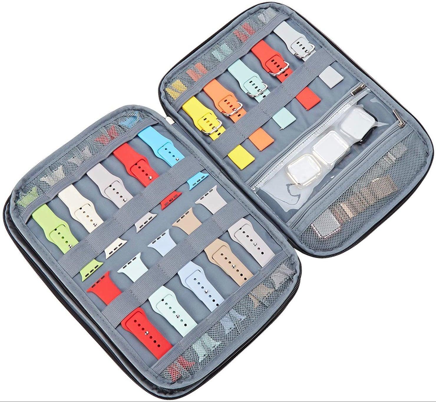 2層式 大量 applewatch バンド 専用 保管バッグ、トラベルポーチ apple watch バンド givgiv
