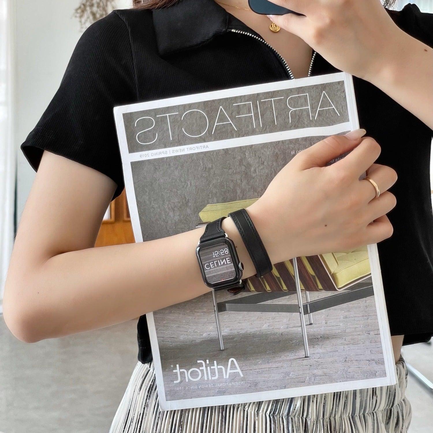 【4色】本革 2重巻き ビッグネーム バンド applewatch apple watch バンド givgiv