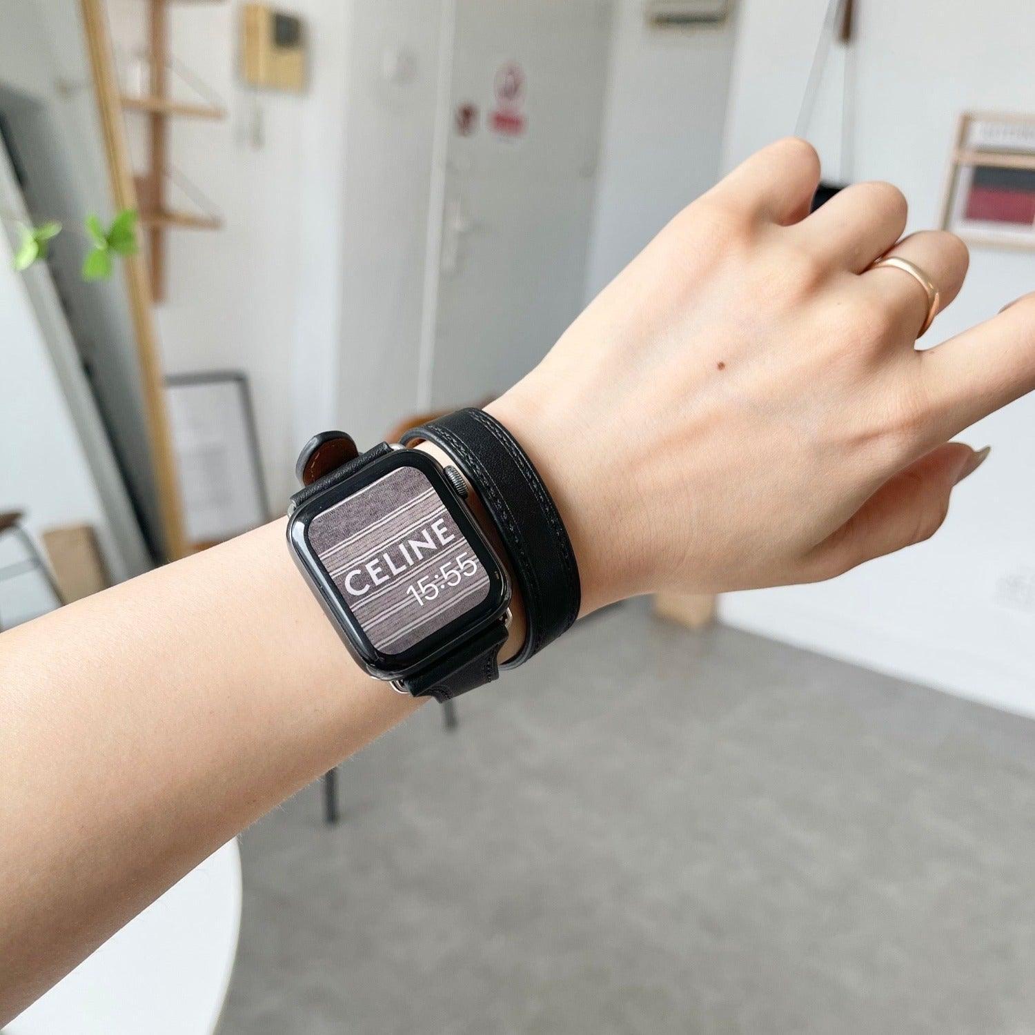 【4色】本革 2重巻き ビッグネーム バンド applewatch apple watch バンド givgiv 38mm/40mm/41mm用 01ブラック