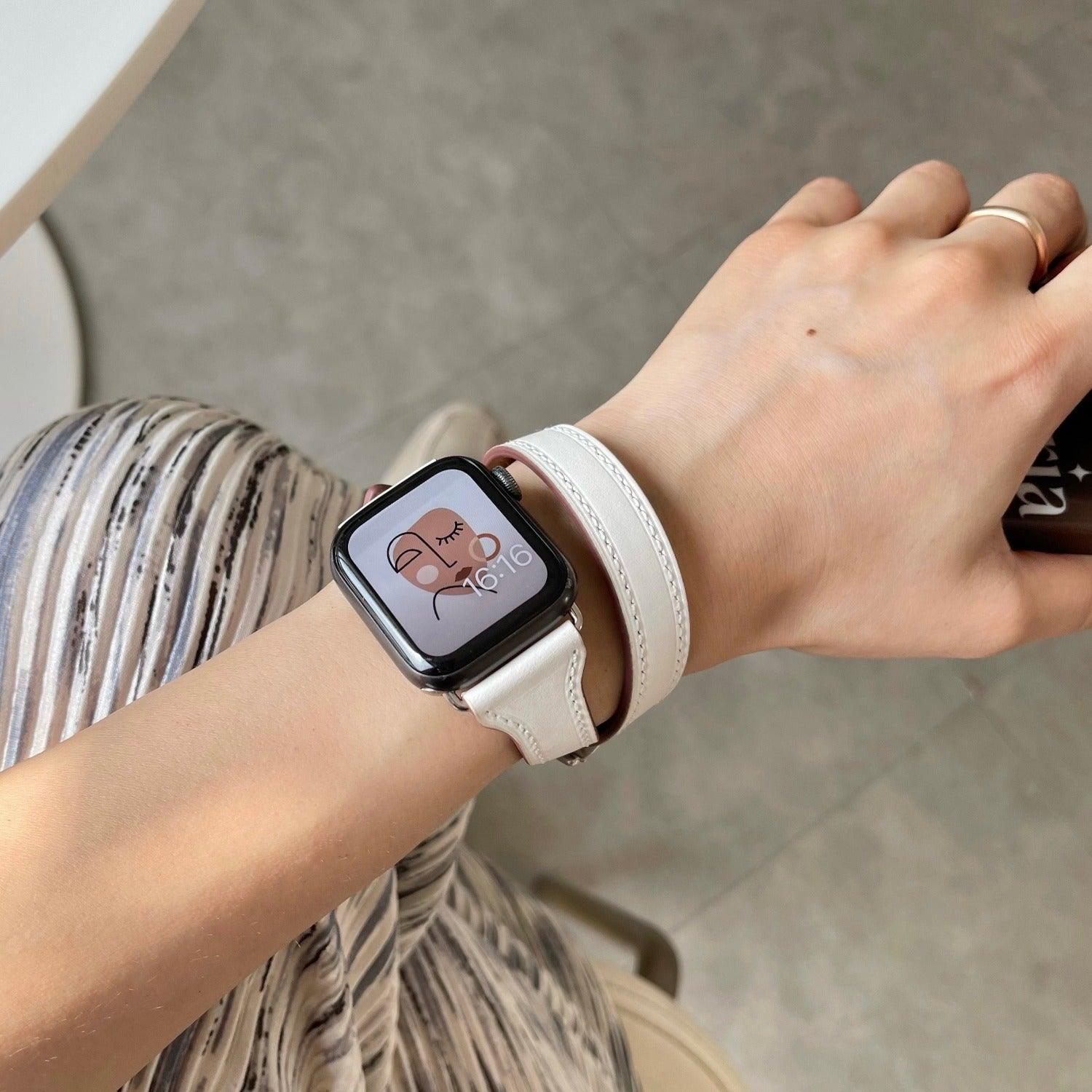 【4色】本革 2重巻き ビッグネーム バンド applewatch apple watch バンド givgiv 38mm/40mm/41mm用 02ホワイト