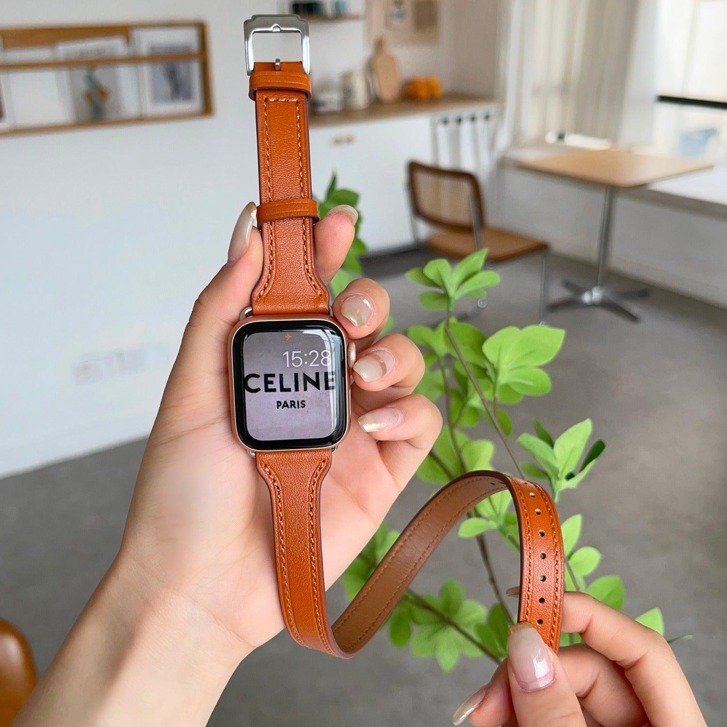 【4色】本革 2重巻き ビッグネーム バンド applewatch apple watch バンド givgiv 38mm/40mm/41mm用 03ブラウン