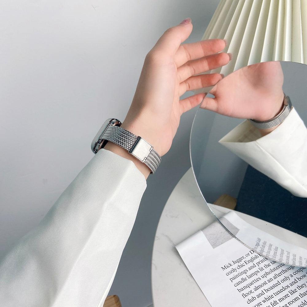 【4色】スリム編みこみパターンメタル ループバンド apple watch バンド givgiv