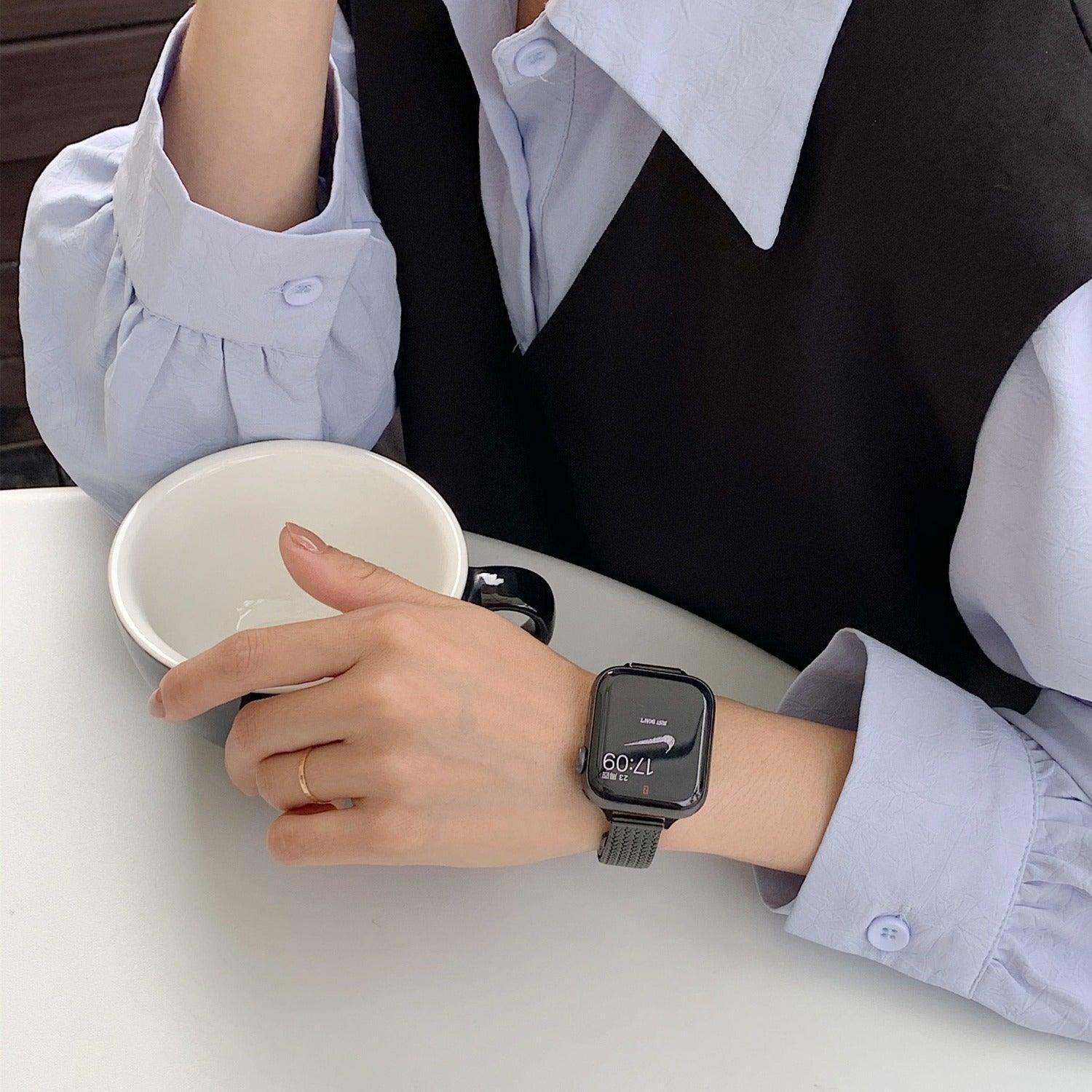 【4色】スリム編みこみパターンメタル ループバンド apple watch バンド givgiv