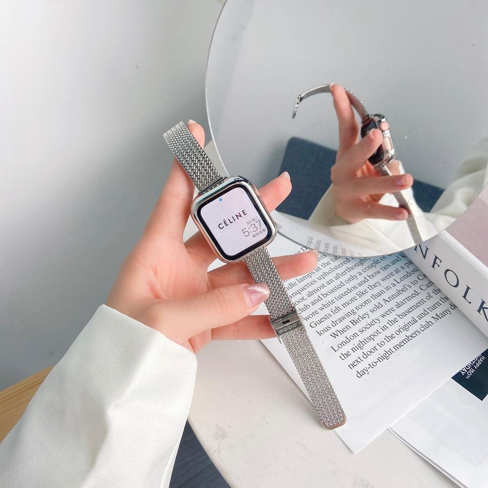 【4色】スリム編みこみパターンメタル ループバンド apple watch バンド givgiv 38mm/40mm/41mm用 01シルバー