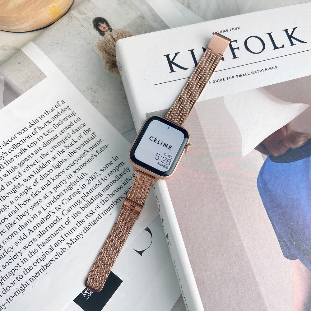 【4色】スリム編みこみパターンメタル ループバンド apple watch バンド givgiv 38mm/40mm/41mm用 03ローズゴールド