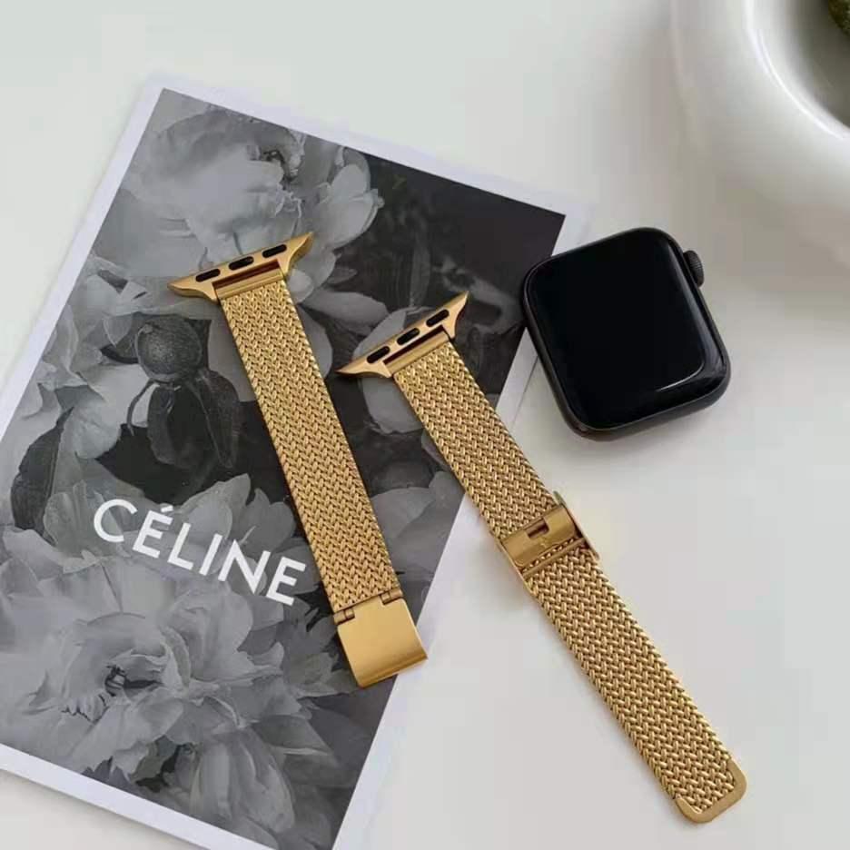 【4色】スリム編みこみパターンメタル ループバンド apple watch バンド givgiv 38mm/40mm/41mm用 04ゴールド