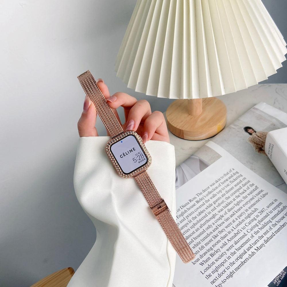 【4色】スリム編みこみパターンメタル ループバンド apple watch バンド givgiv