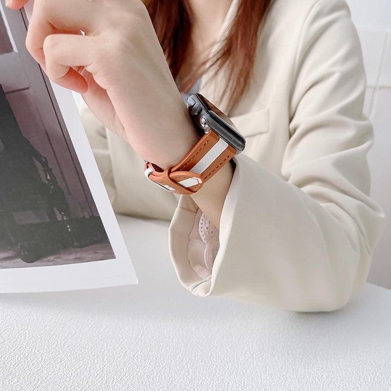 【5色】本革 ツートンラインアップルウォッチ バンド apple watch バンド givgiv 38mm/40mm/41mm用 03ブラウン(白ライン)